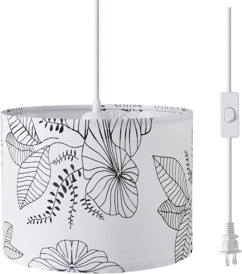 KUAUGST Plug in Pendant Light, 15 FT Hanging Lamp with Plug in Cord, On/Off Switch, Pendant Lighting with Fabric Shade, Hanging Light Fixture for Living Room, Bedroom, Dining Room, Kitchen - Image 1
